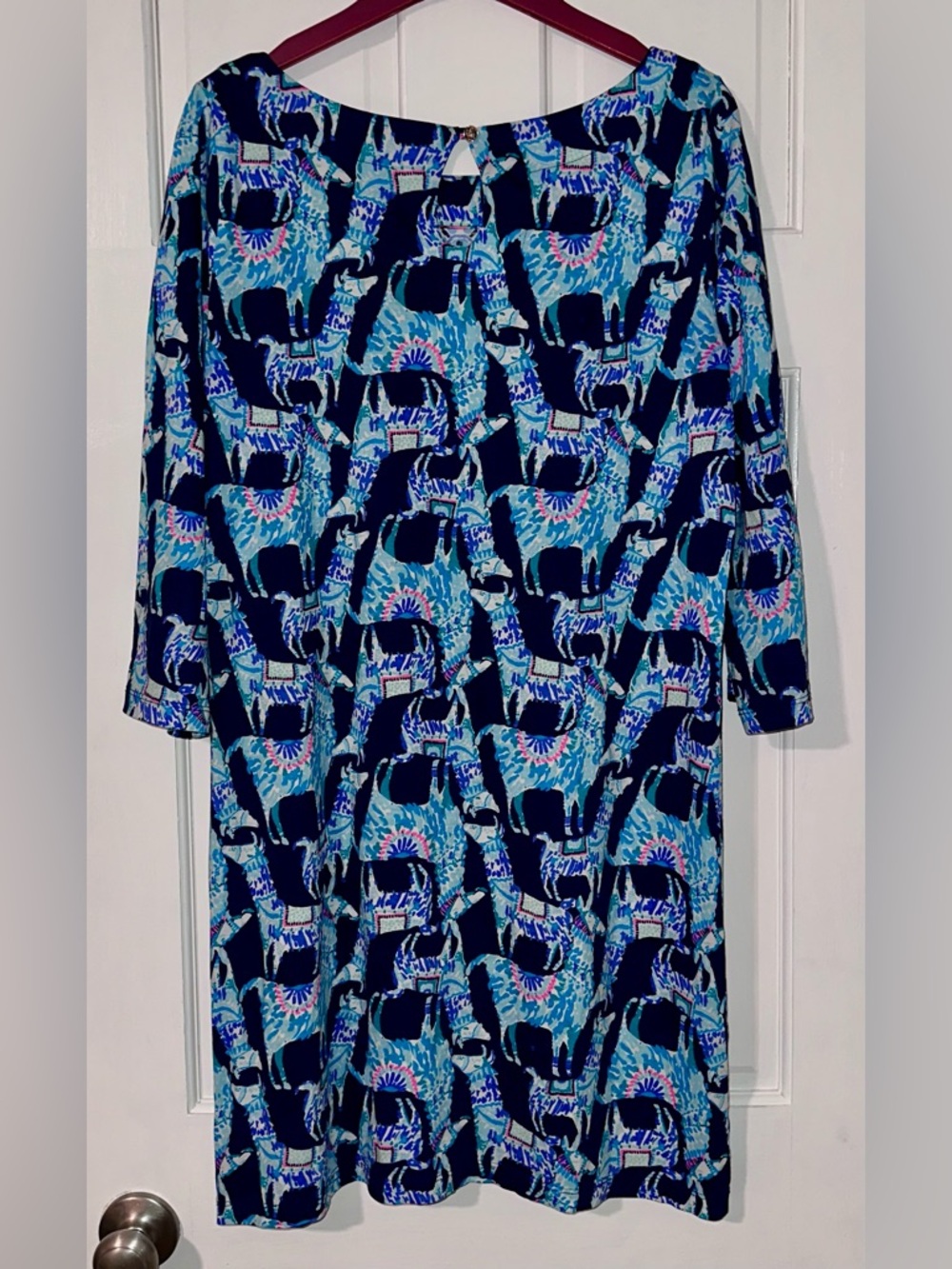 NWOT Lilly Pulitzer, Alpaca Print Pima Cotton Dress, Blue, Size Large (L) - Picture 6 of 12